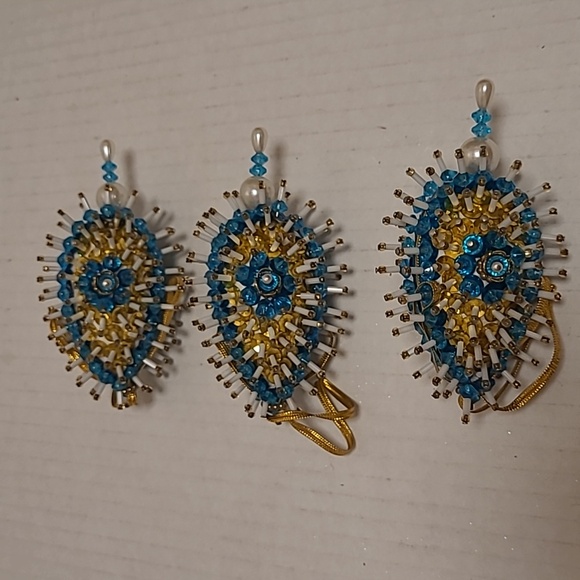 Set of 9 Vintage Handmade Sequin Beaded Stickpin Christmas Ornaments - Picture 5 of 16